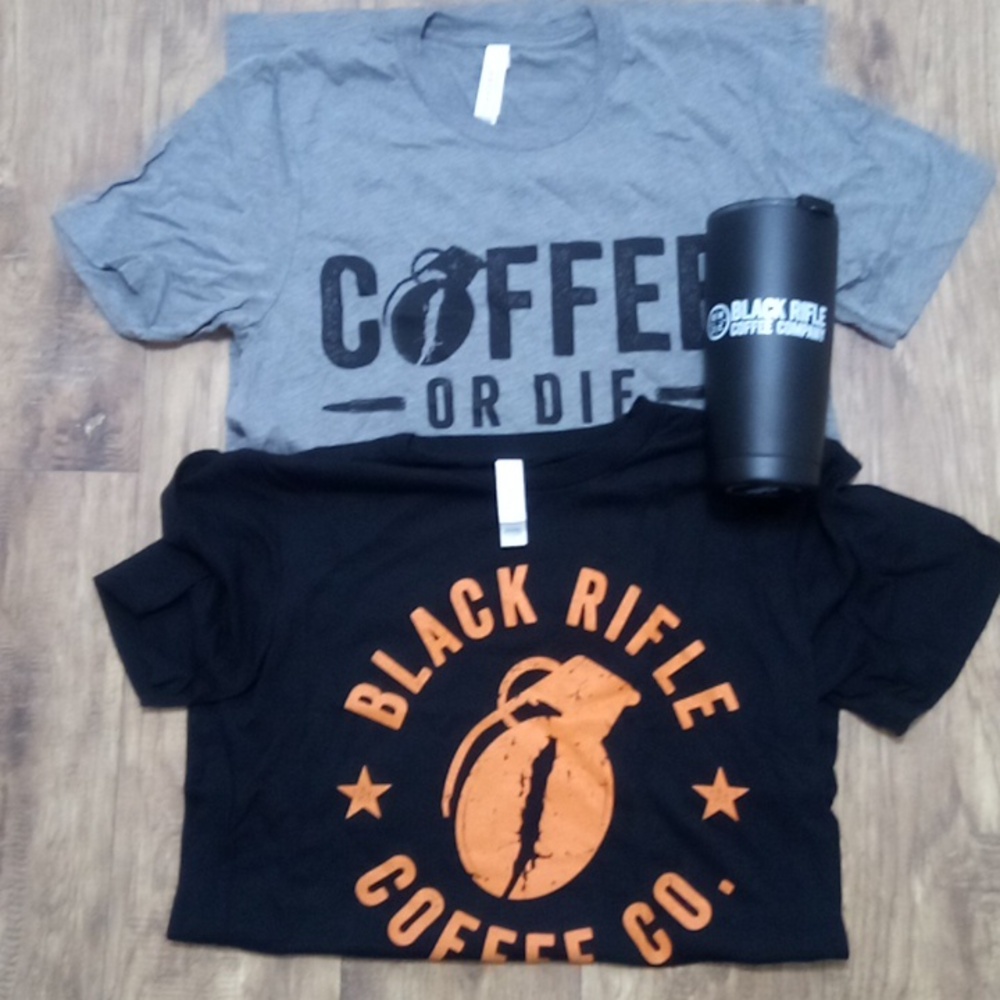 Black Rifle Coffee Company Unisex Small T-shirts 2 & Tumbler 20 OZ. NWOT